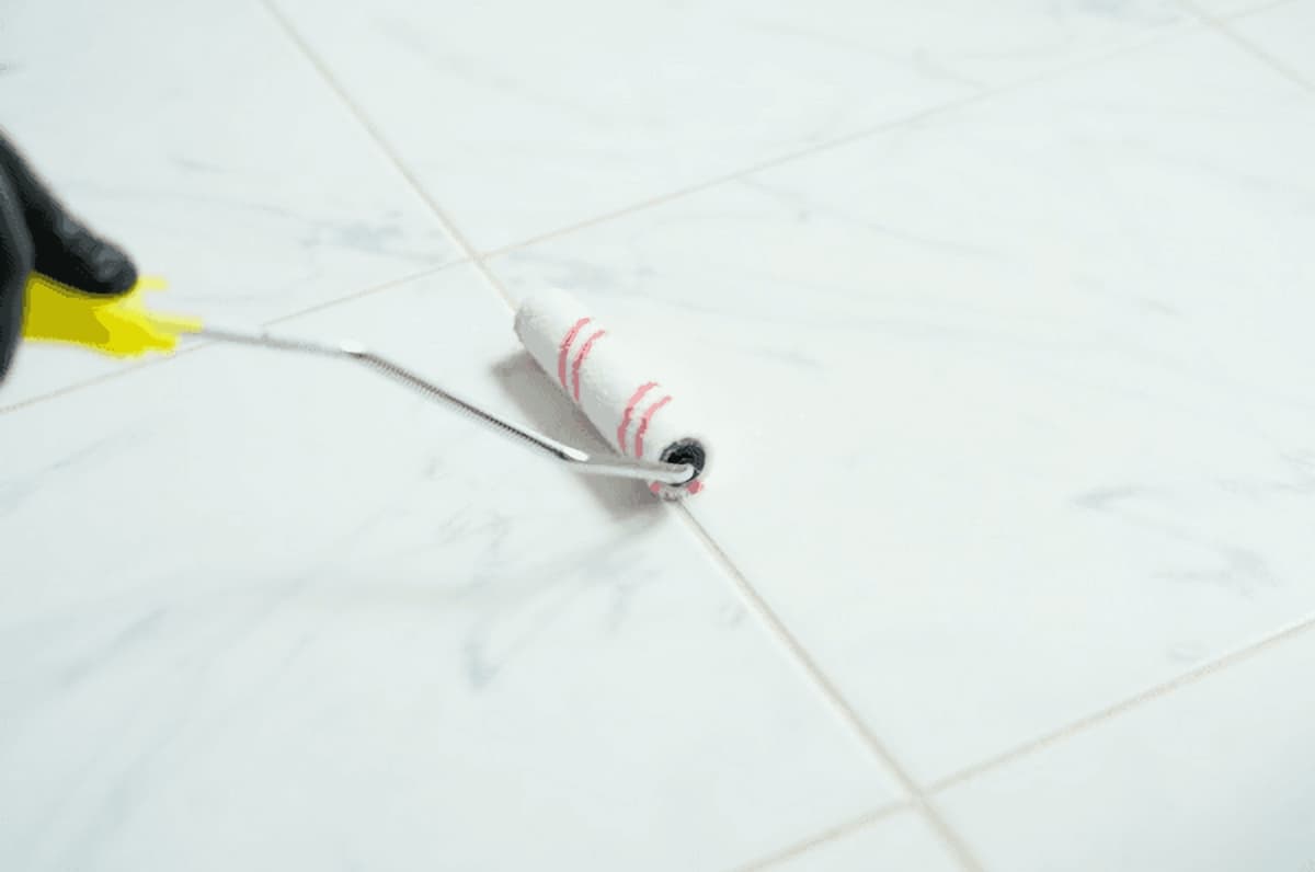 Step 3 Applying Stellmann Clear Non-Slip Coating to Bathroom Tiles Using Roller – Easy DIY P3 Safety Application for Wet Areas