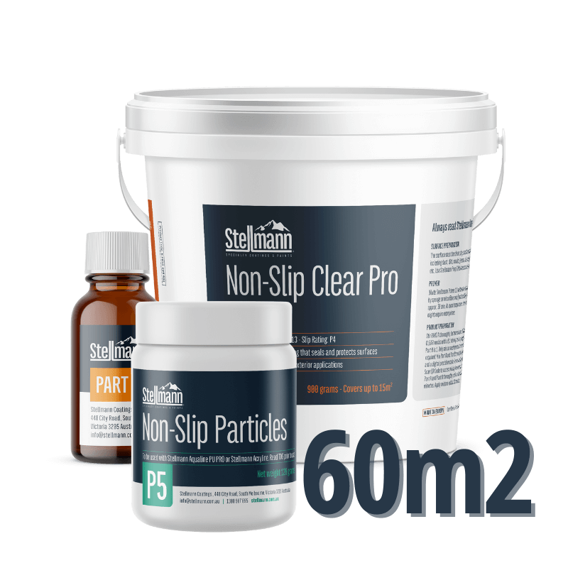 Stellmann P5 Clear Non-Slip Coating 60sqm – Maximum-grip clear floor coating for kitchens and external ramps.