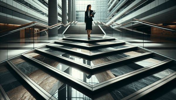 Staircase Safety Compliance In Victoria with non-slip surface and professional woman assessing safety measures.