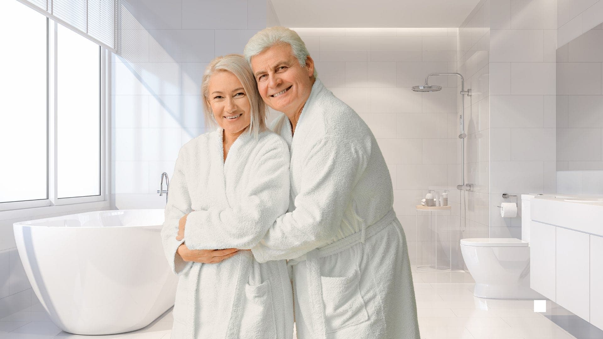 How To Make Bathrooms Non-Slip? - Couple enjoying a safe bathroom with non-slip elements for better safety.