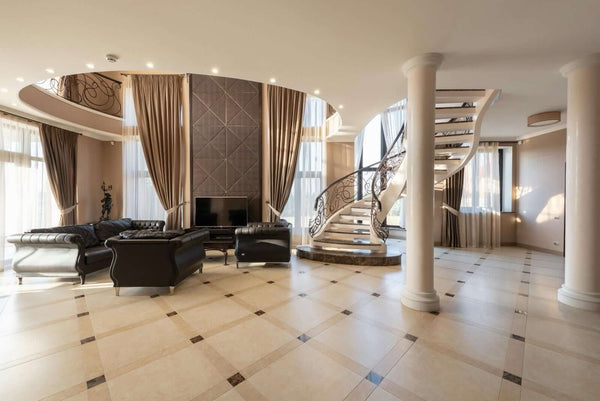 Clear Anti-Slip Coating That Doesn't Yellow applied in a spacious luxury living room with polished tiles.