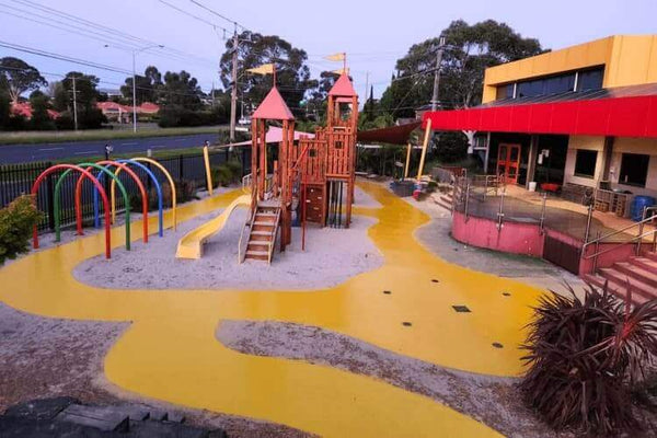 Non-Slip Concrete Floor Coating playground area enhancing safety for childcare centre, featuring vibrant yellow surface.