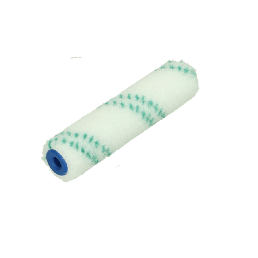 Close-up of 10cm green-striped microfibre roller sleeve, ideal for smooth and even application of Stellmann anti-slip clear coatings
