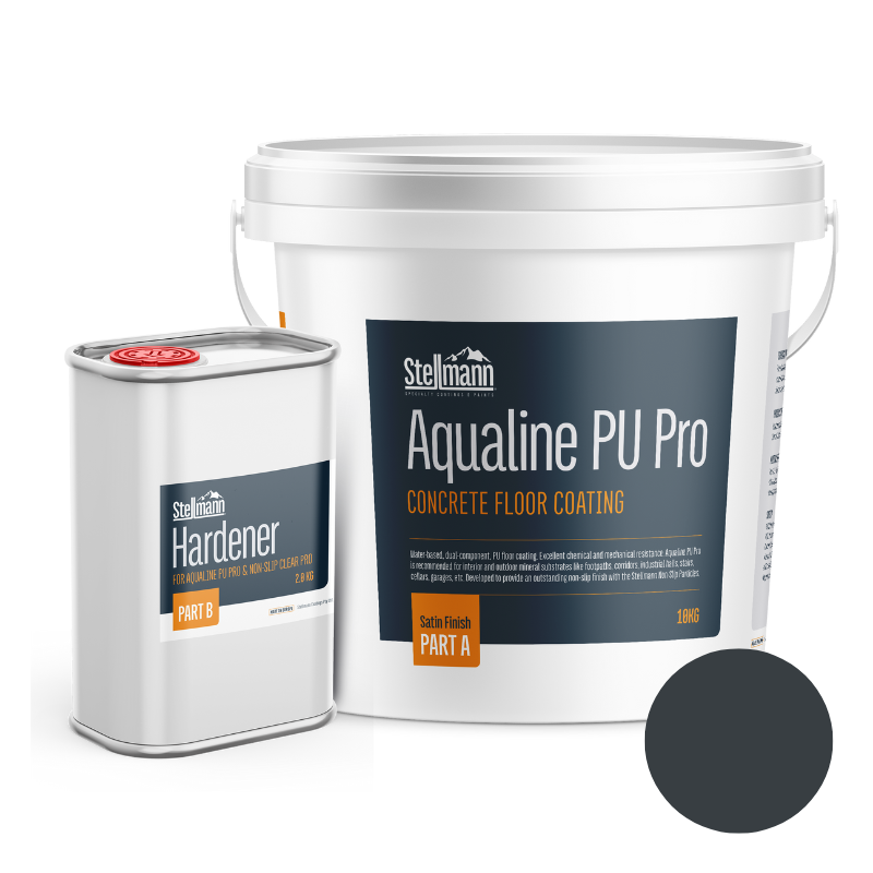 Aqualine Anthracite Grey PU Pro 12kg – Stylish, durable concrete coating in RAL 7016 with anti-slip finish.