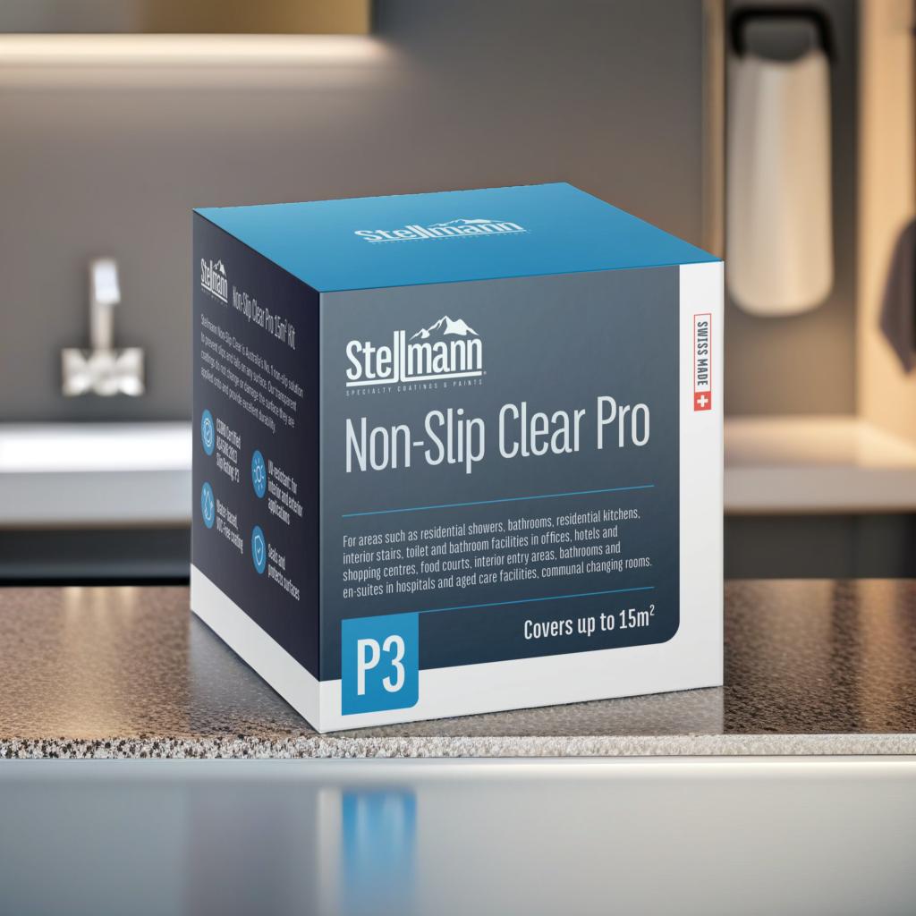 15m² P3 Non-Slip Clear Coating Kit for Bathrooms, Showers & Interior Wet Areas – CSIRO Certified Anti-Slip System for Homes, Aged Care & Commercial Facilities | Stellmann