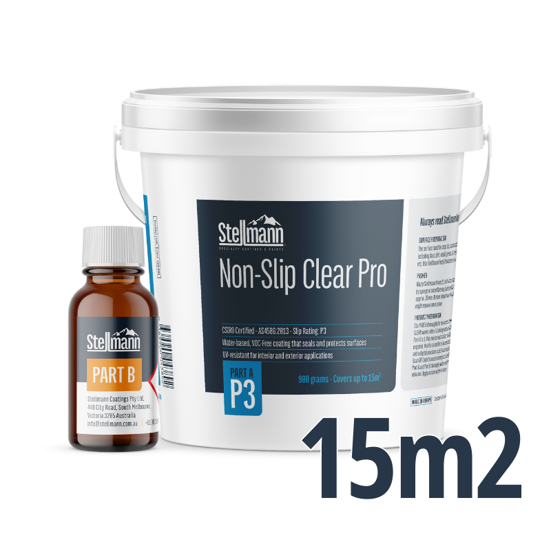 Stellmann P3 Clear PRO Coating 15sqm – Roll-on slip-resistant solution for showers, bathrooms and tiled surfaces.