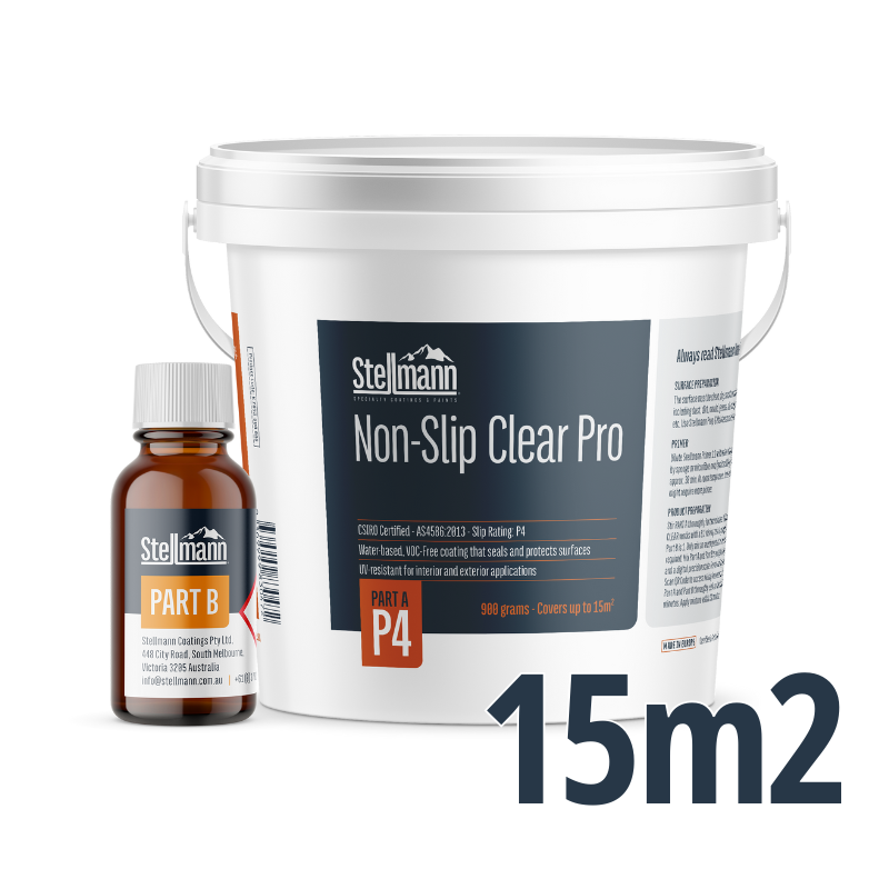 Stellmann Non-Slip PRO P4 Kit 15sqm – Medium-sized clear coating with higher grip for indoor/outdoor walkways.