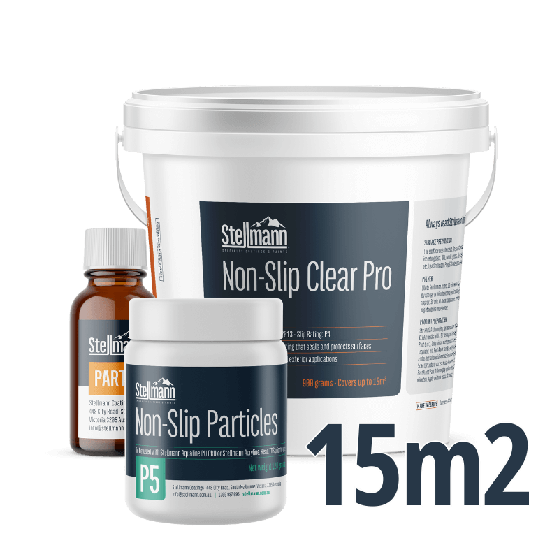 Stellmann P5 Clear Non-Slip Coating 15sqm – Maximum-grip clear floor coating for kitchens and external ramps.