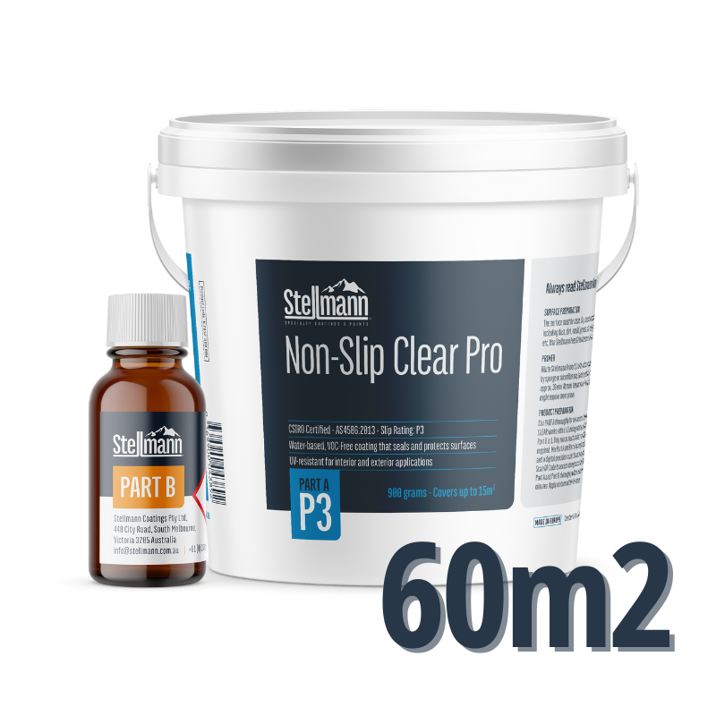 60sqm Clear PRO P3 – Transparent anti-slip coating for dry to moderately wet areas.
