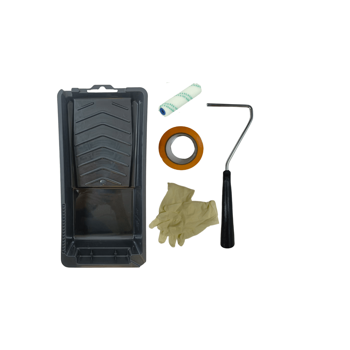 Stellmann toolkit for applying non-slip coatings, including roller tray, gloves, tape, roller frame, and microfibre roller