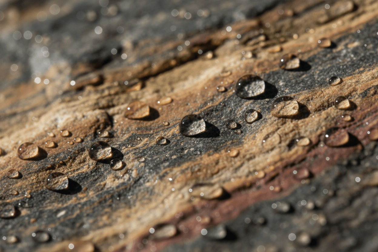 non-slip floor coating on natural stone surface showing water droplets for optimal slip resistance solution