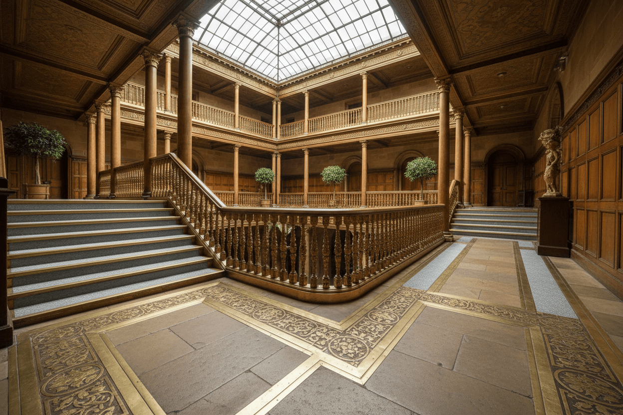 non-slip floor coating in elegant wooden hall with ornate flooring ensuring safety and stability