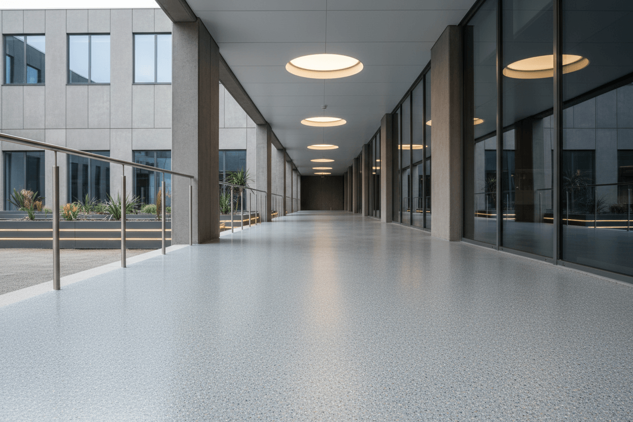 non-slip floor coating in modern corridor enhancing safety and style