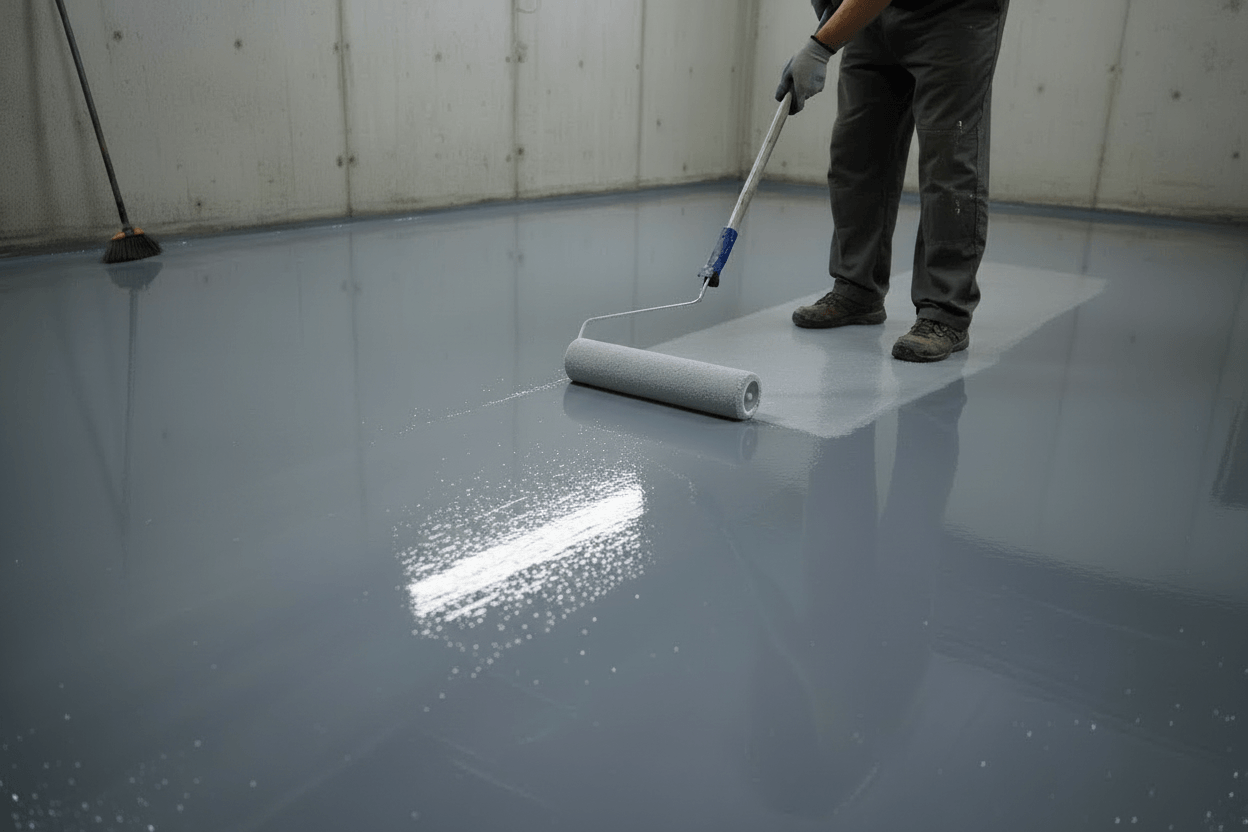 non-slip floor coating application in a workspace for enhanced safety and traction.