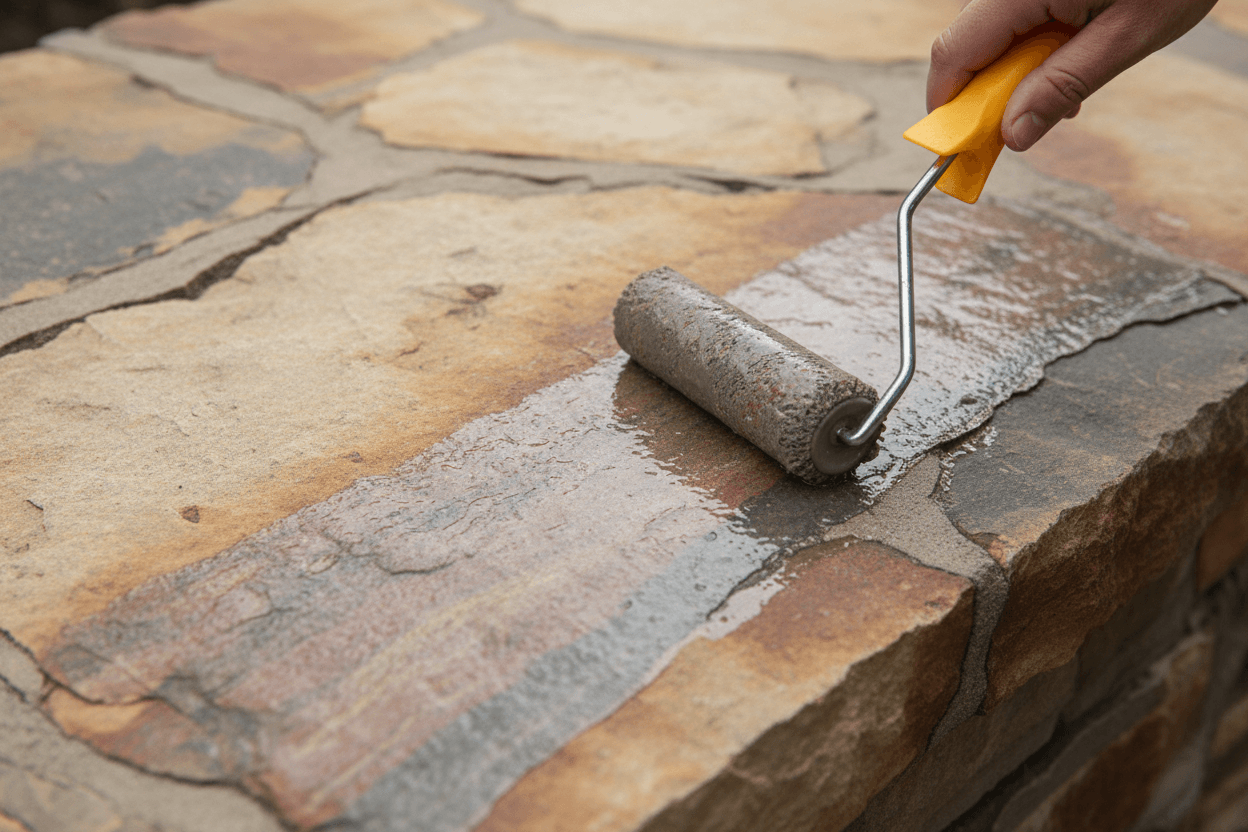 applying non-slip floor coating to stone surface for improved safety and slip resistance