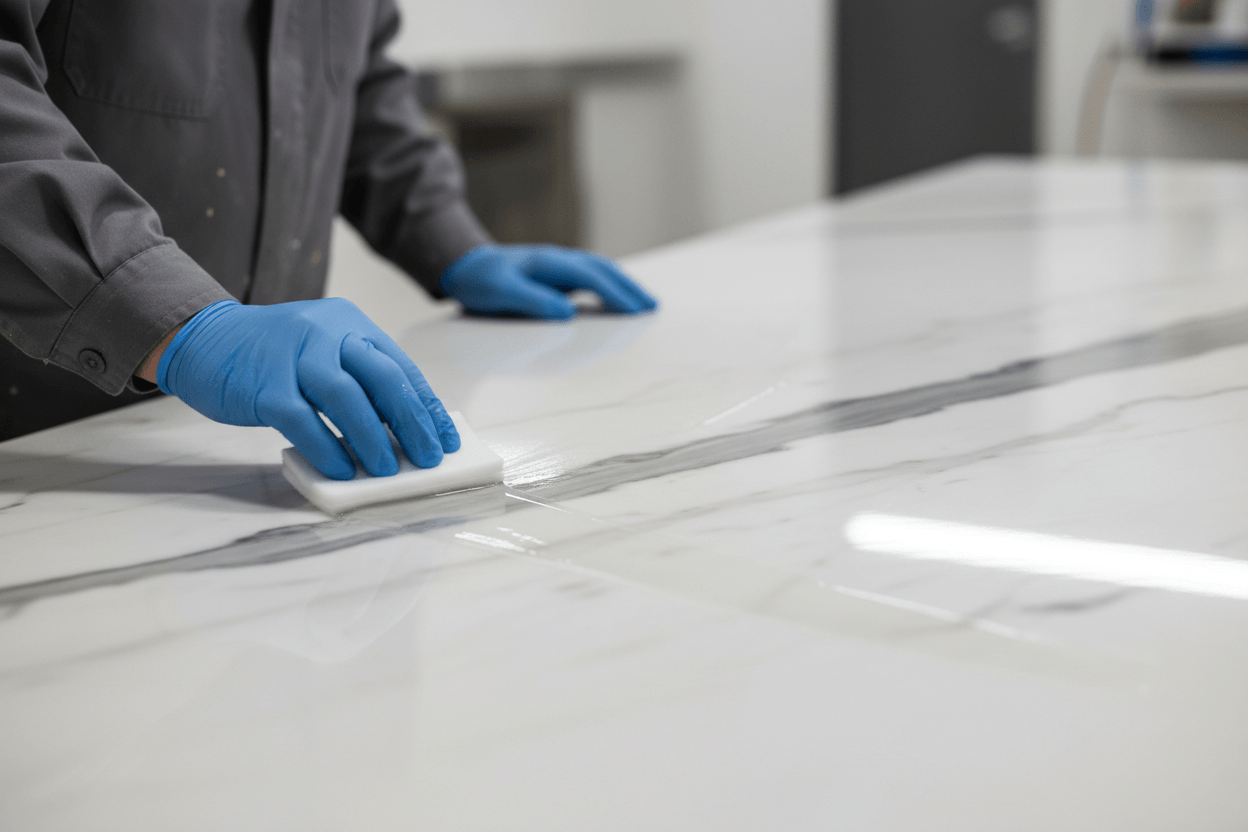 applying clear non-slip coating for tiles on a marble surface for safety and slip resistance
