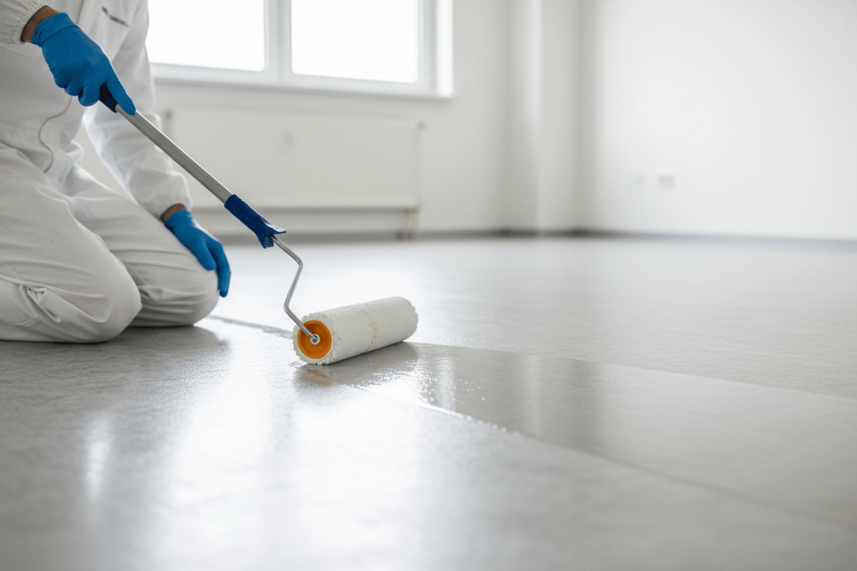 applying non-slip floor coating in a room for enhanced safety and slip resistance